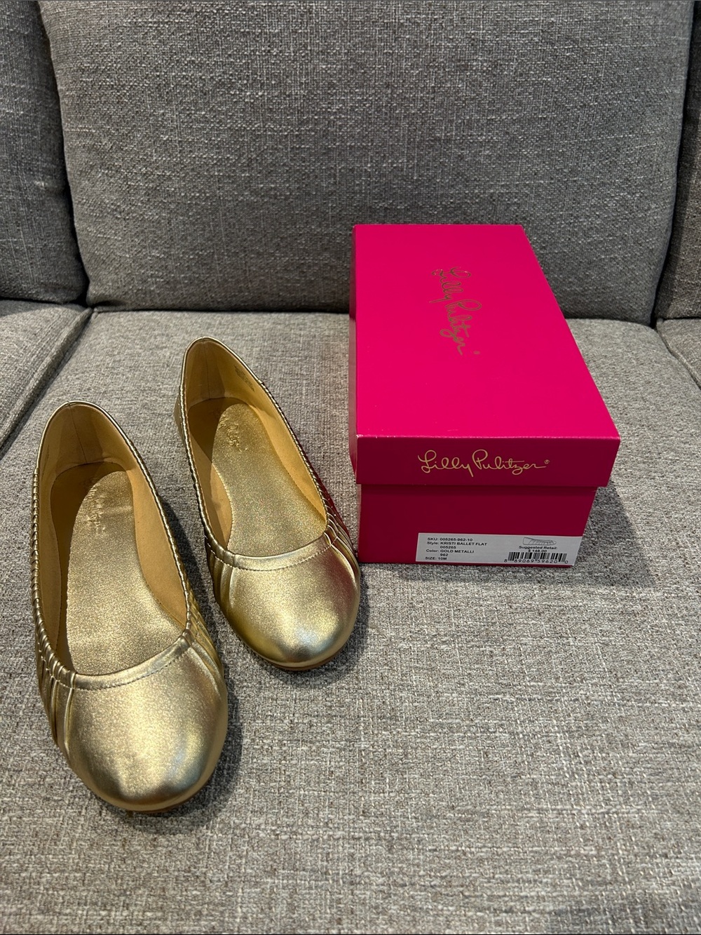 Lilly Pulitzer Metallic Gold Ballet Flats - Shimmer Finish - Kristi - Size 10M